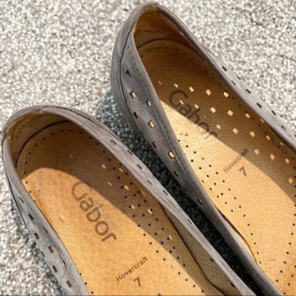 Gabor Ballet Flats Leather Perforated Comfort Classic Round Toe Gray/Tan Sz. 9.5 - Picture 5 of 8